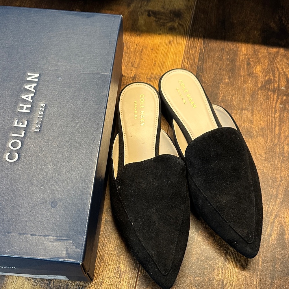 Cole Haan Women's Black Suede Pointed Mules